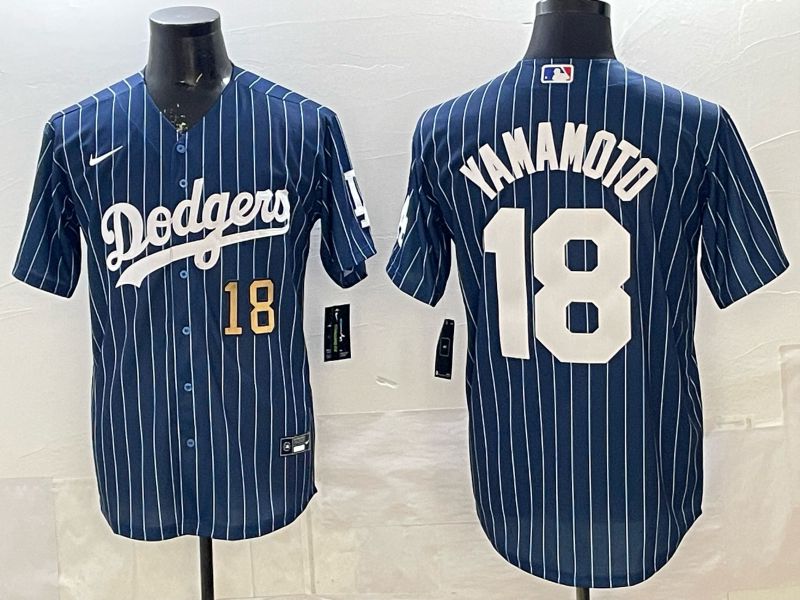 Men 2026 Nike Los Angeles Dodgers #18 Yamamoto Blue Stripe Game MLB Jersey 08